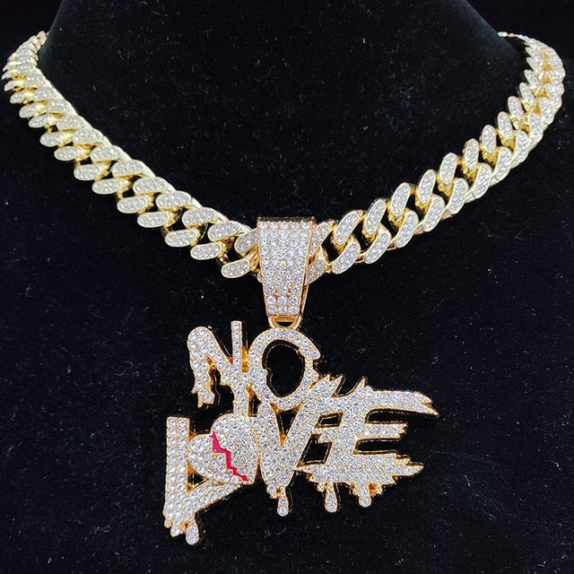 Hip Hop Cuban Chain Necklace with 'NO LOVE' Pendant