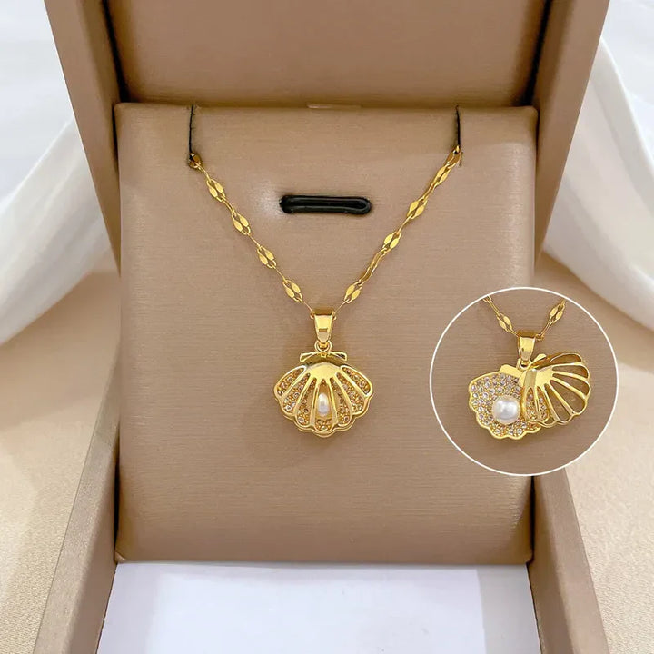 Ocean-Inspired Shell & Pearl Pendant Necklace