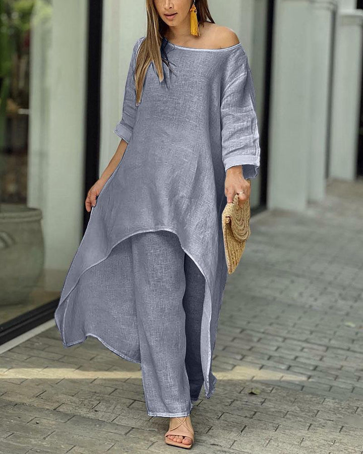 Rhosyn | Women's Soft Summer Top & Wide-Leg Pants - Full Set