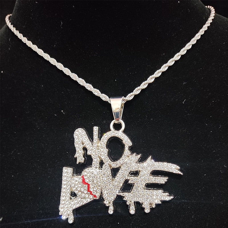 Hip Hop Cuban Chain Necklace with 'NO LOVE' Pendant