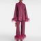 Women’s Luxe Glitter Set | Blouse & Wide-Leg Pants with Feather Trim