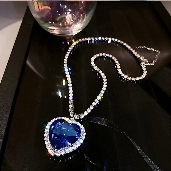Juliette | Women’s Blue Crystal Heart Necklace in Sterling Silver