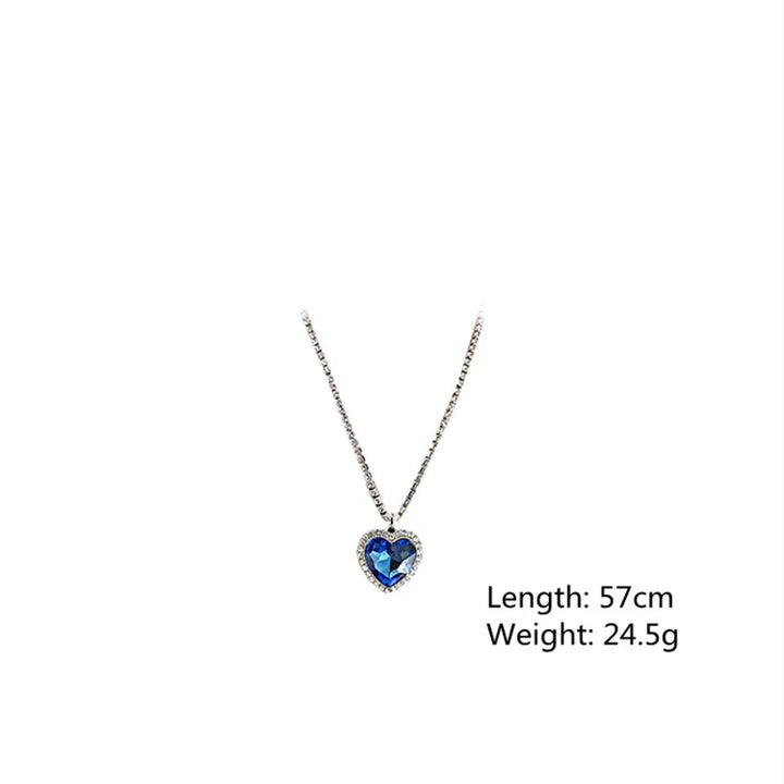Juliette | Women’s Blue Crystal Heart Necklace in Sterling Silver