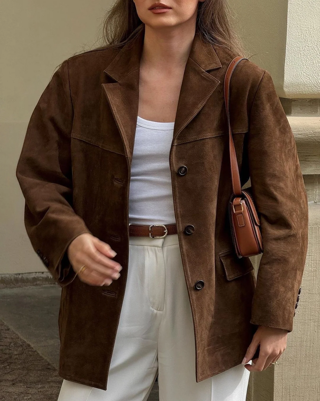 Women’s Retro Suede-Look Blazer with Lapels