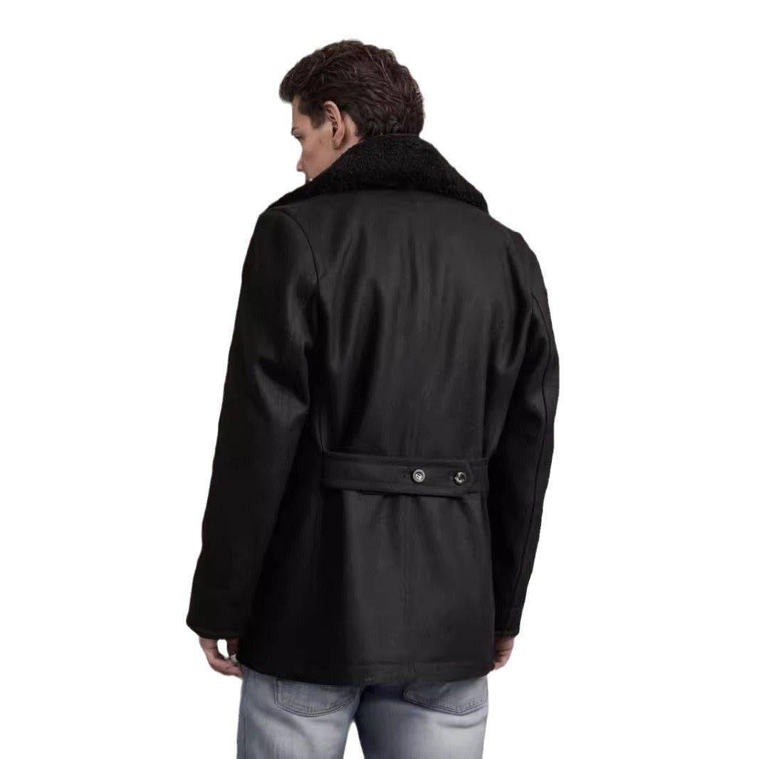 Men’s Wool Blend Overcoat with Contrasting Collar