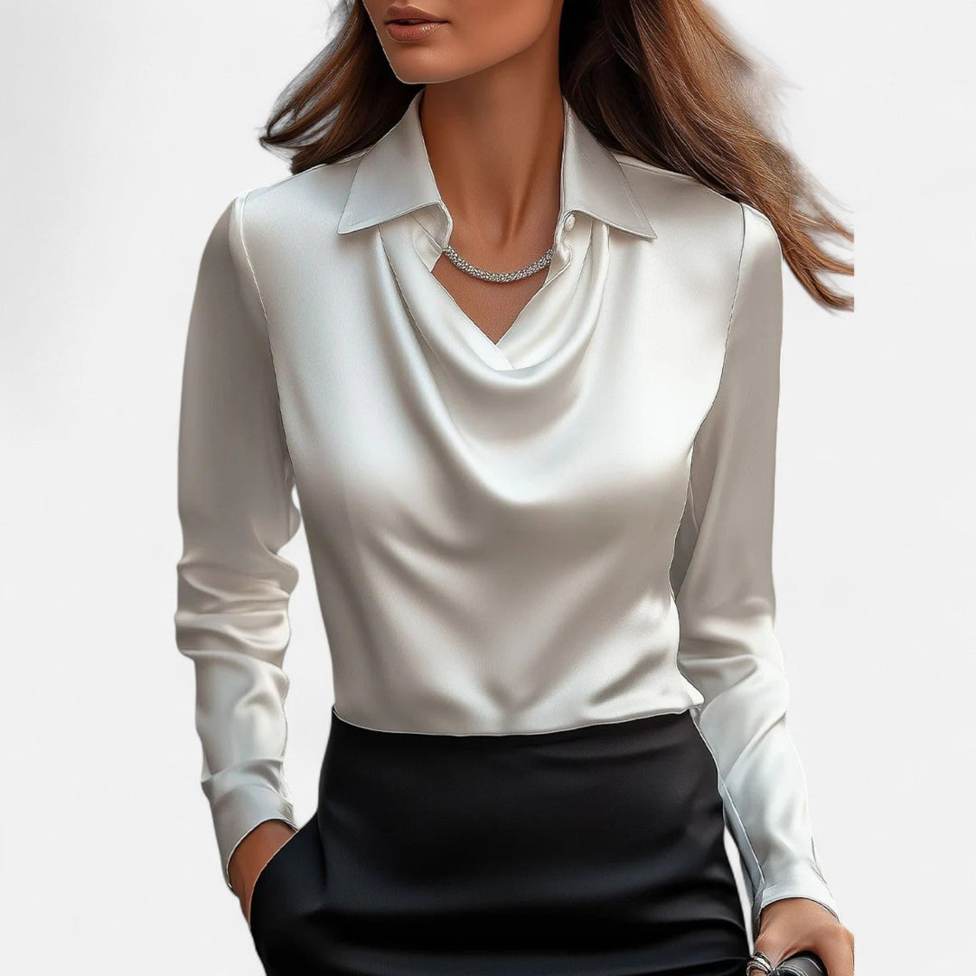 Women’s Satin Blouse with Draped Neckline