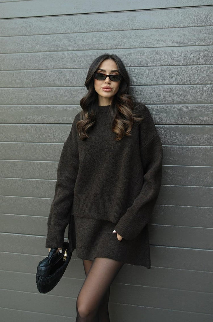 Cozy Knit Two-Piece Set | Oversized Sweater & Knit Skirt for Women