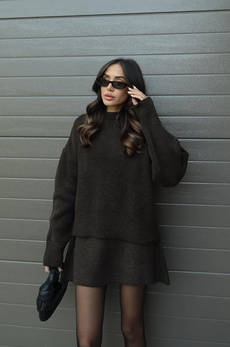 Cozy Knit Two-Piece Set | Oversized Sweater & Knit Skirt for Women