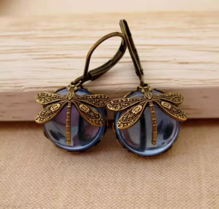 Dragonfly Moonstone Drop Earrings