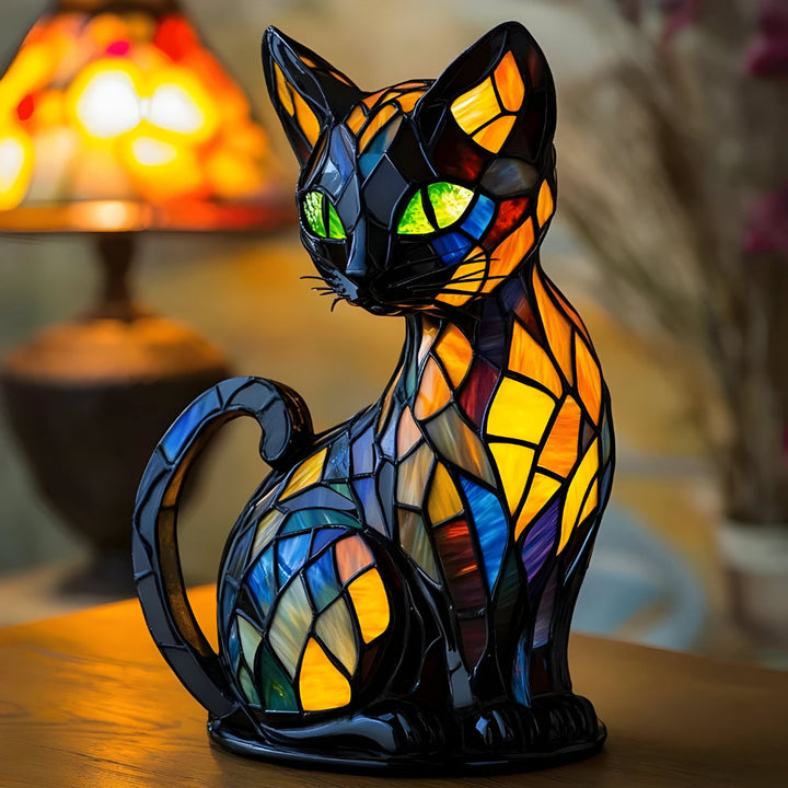 Stained-Glass Style Home Décor Lamp | Glass Cat Table Lamp