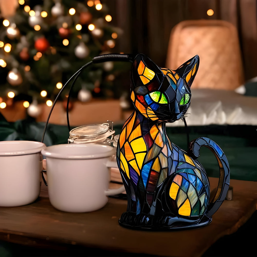 Stained-Glass Style Home Décor Lamp | Glass Cat Table Lamp