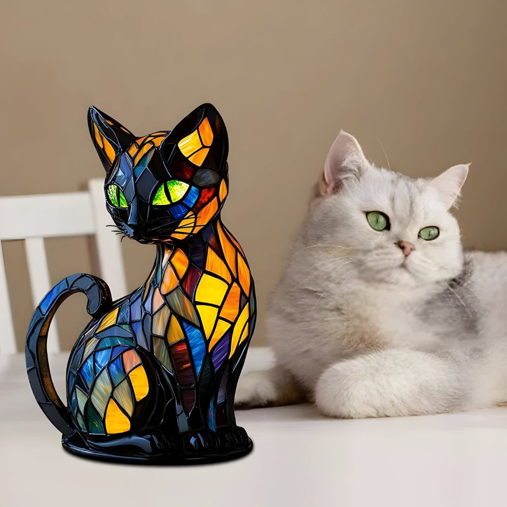 Stained-Glass Style Home Décor Lamp | Glass Cat Table Lamp