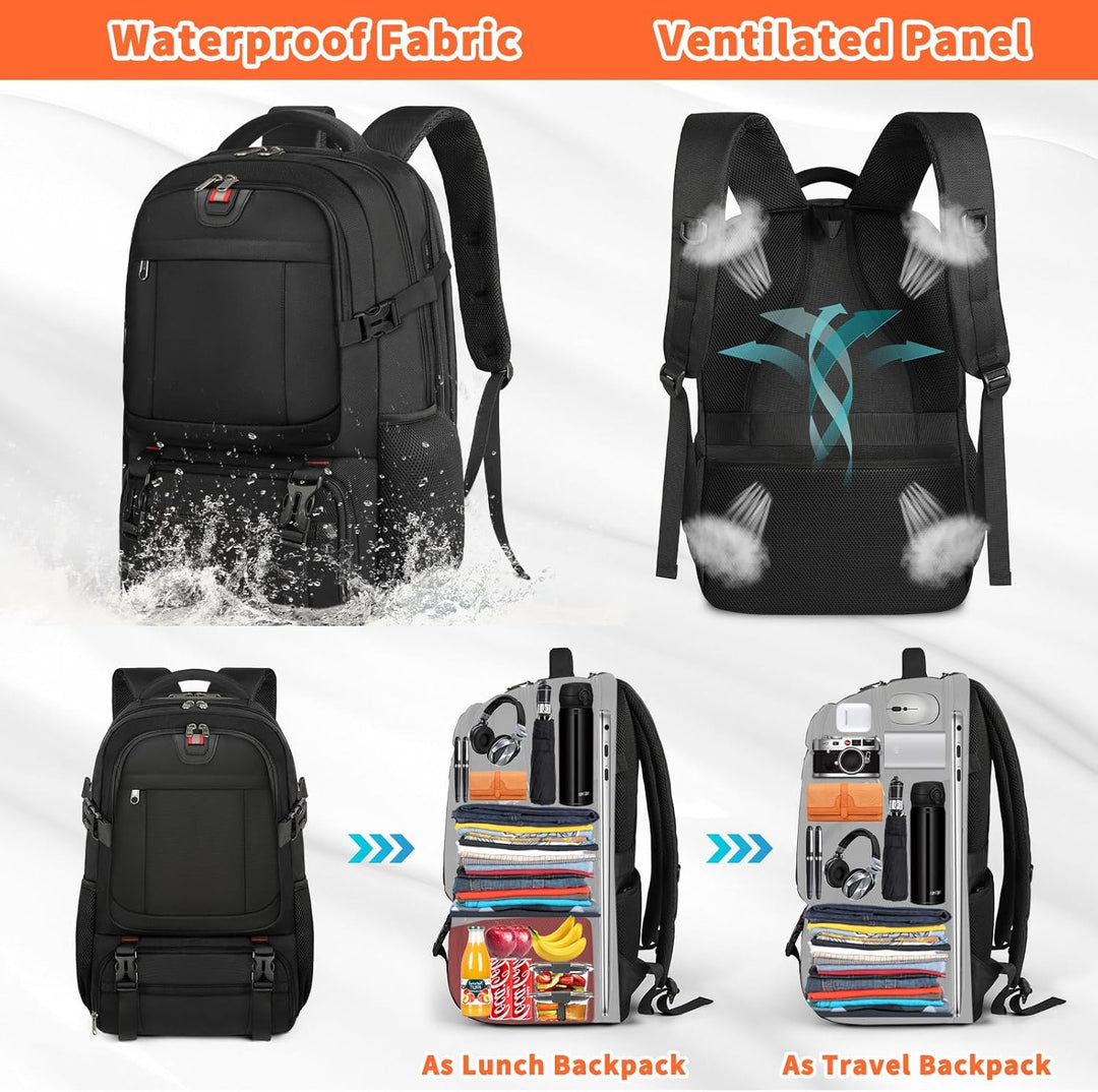 Extra Large Travel Backpack with Built-In Lunch Compartment & USB Charging Port