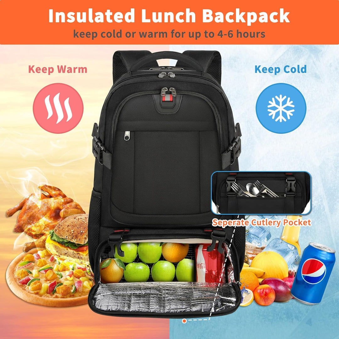 Extra Large Travel Backpack with Built-In Lunch Compartment & USB Charging Port