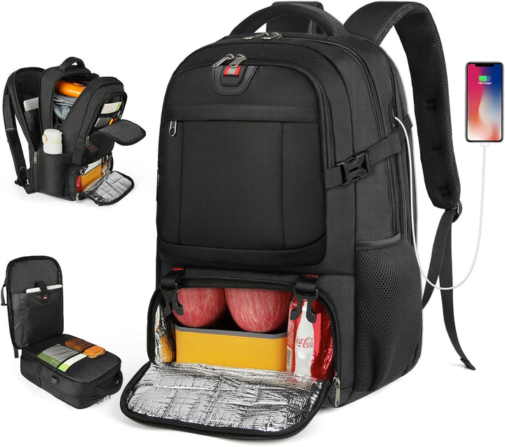 Extra Large Travel Backpack with Built-In Lunch Compartment & USB Charging Port