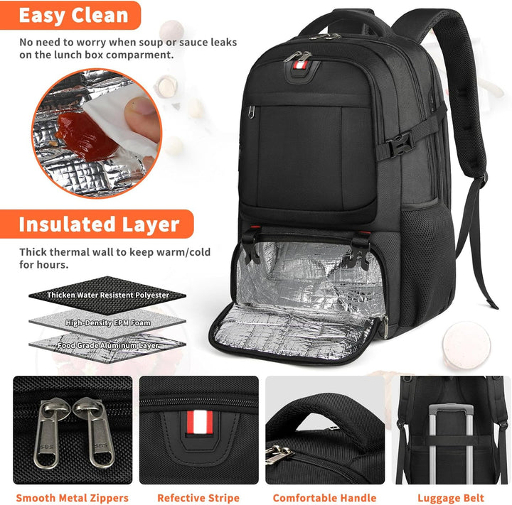 Extra Large Travel Backpack with Built-In Lunch Compartment & USB Charging Port