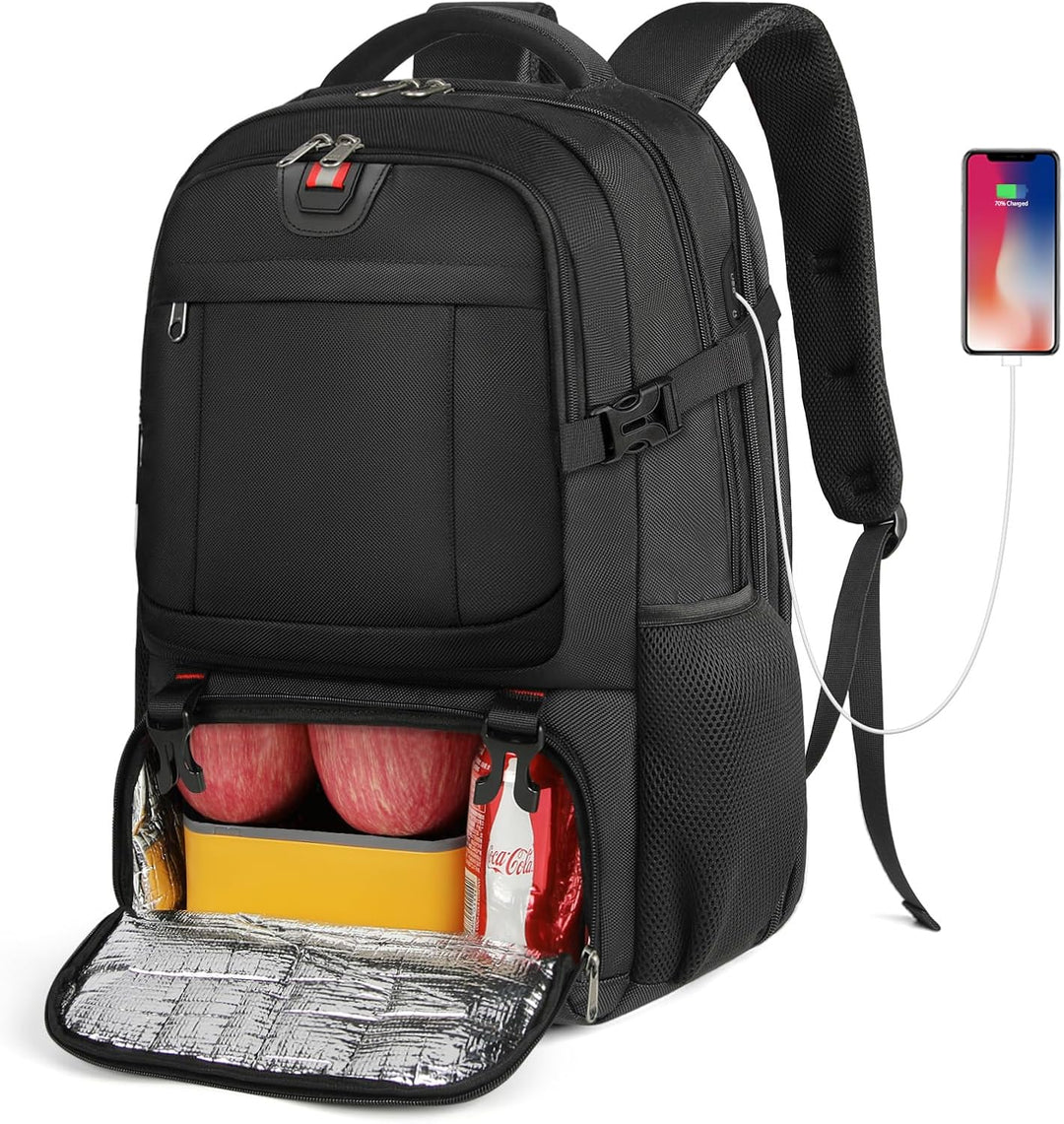 Extra Large Travel Backpack with Built-In Lunch Compartment & USB Charging Port