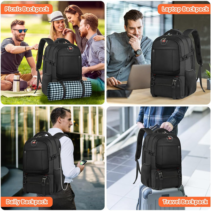 Extra Large Travel Backpack with Built-In Lunch Compartment & USB Charging Port