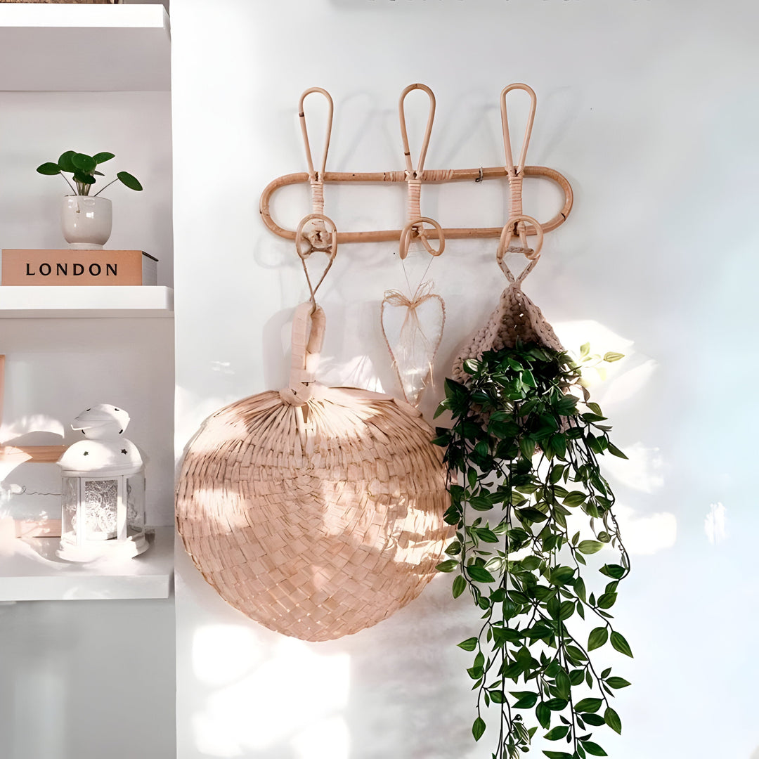 Handmade Boho Wall Rack – Rattan Coat Hook for Kids Room