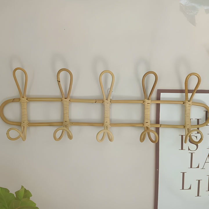 Handmade Boho Wall Rack – Rattan Coat Hook for Kids Room
