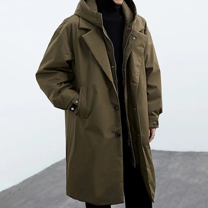 Men’s Long Waterproof Puffer Trench Coat