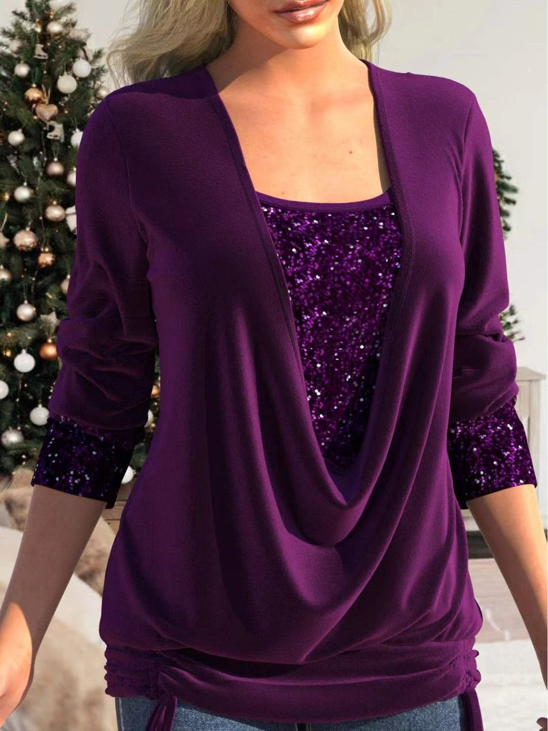 Women’s Burgundy Sequin Blouse | Elegant & Chic