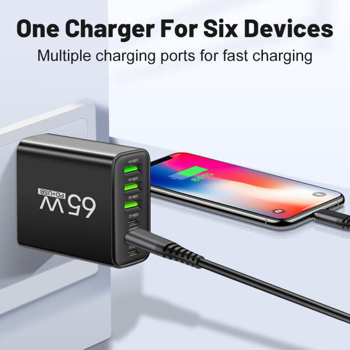 65W PowerHouse Multi-Port Fast Charger | 6-in-1 Hub