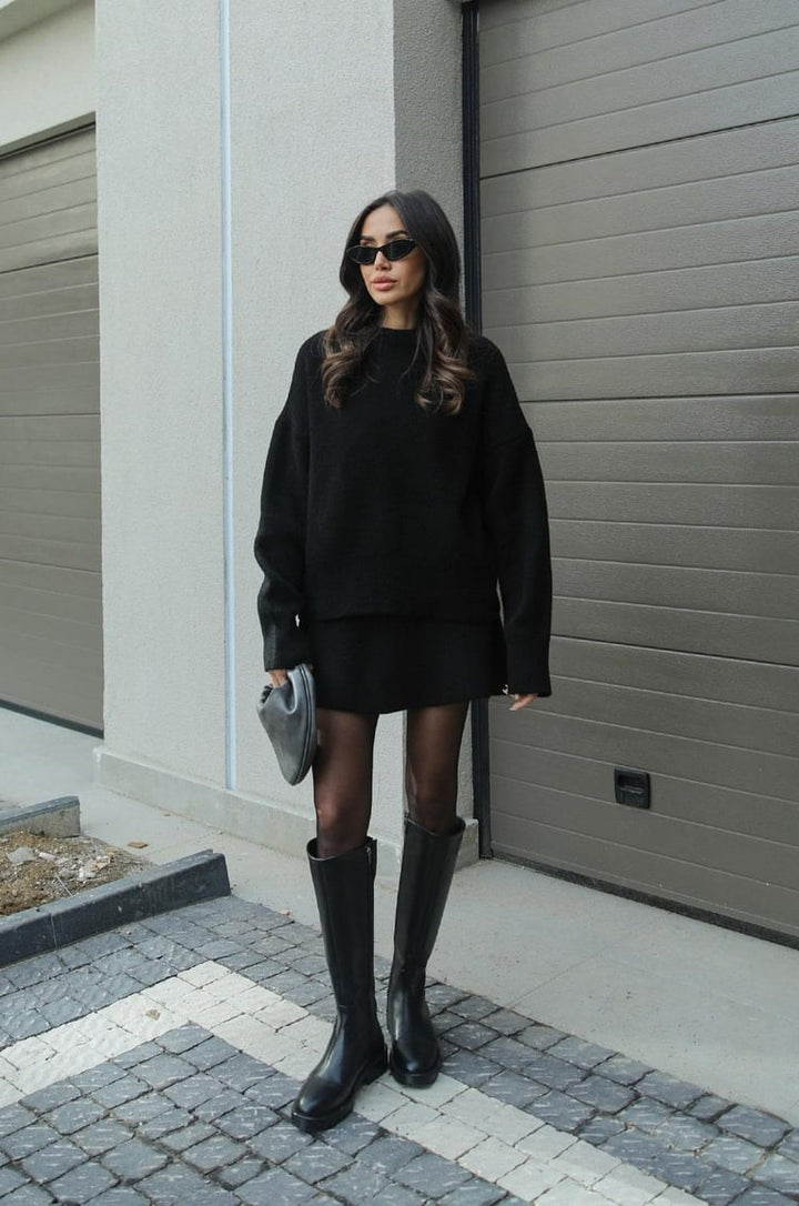 Cozy Knit Two-Piece Set | Oversized Sweater & Knit Skirt for Women