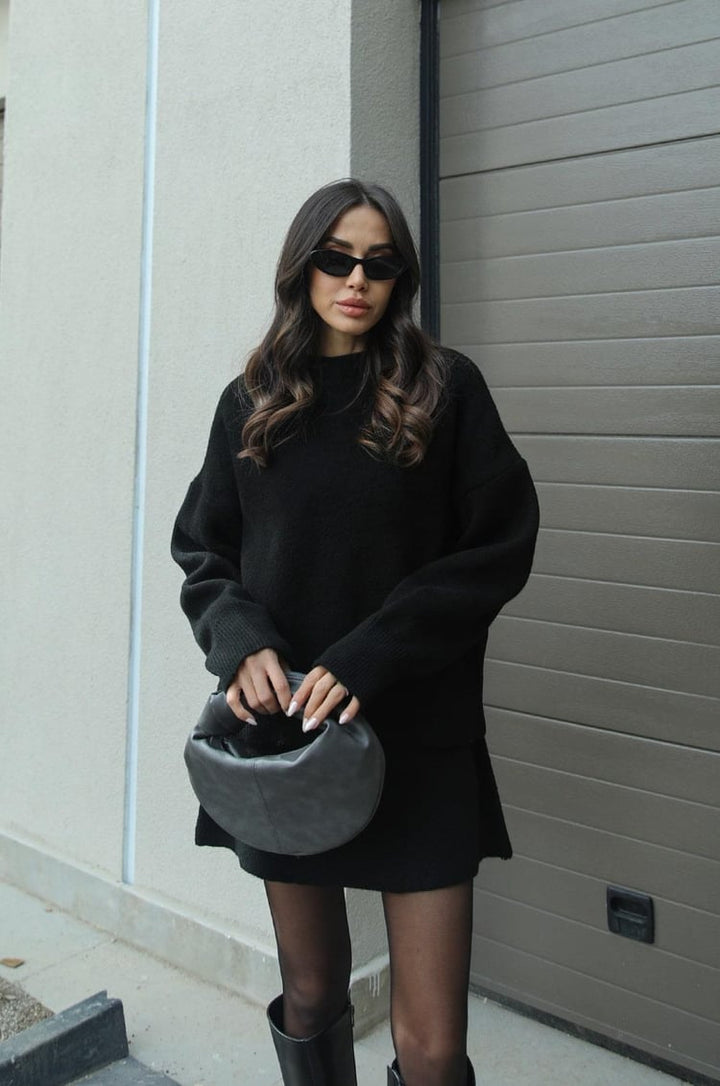 Cozy Knit Two-Piece Set | Oversized Sweater & Knit Skirt for Women