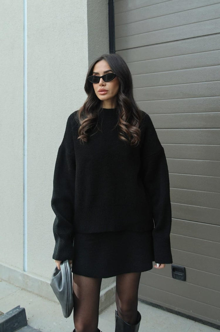 Cozy Knit Two-Piece Set | Oversized Sweater & Knit Skirt for Women