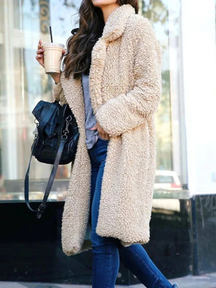 Women’s Long Teddy Coat | Trendy Warm Fleece Overcoat