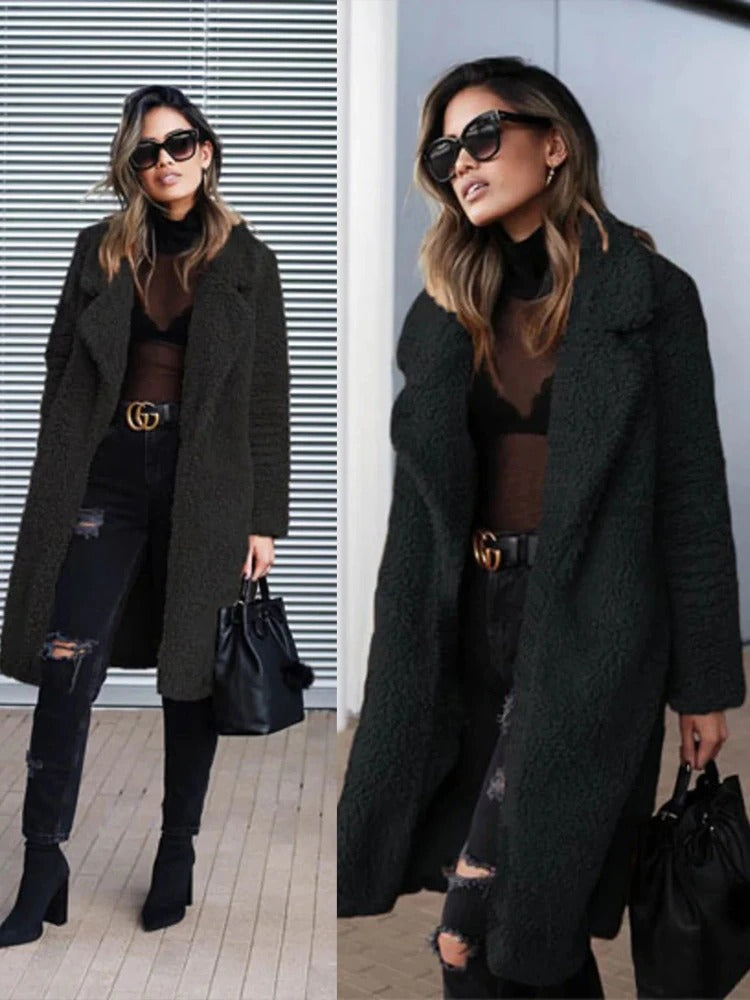 Women’s Long Teddy Coat | Trendy Warm Fleece Overcoat