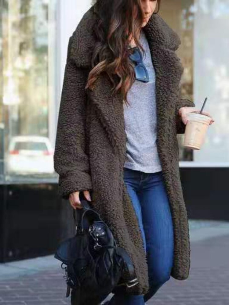 Women’s Long Teddy Coat | Trendy Warm Fleece Overcoat