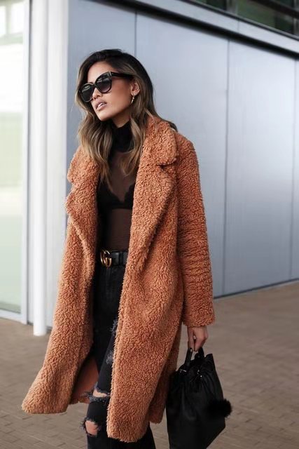 Women’s Long Teddy Coat | Trendy Warm Fleece Overcoat