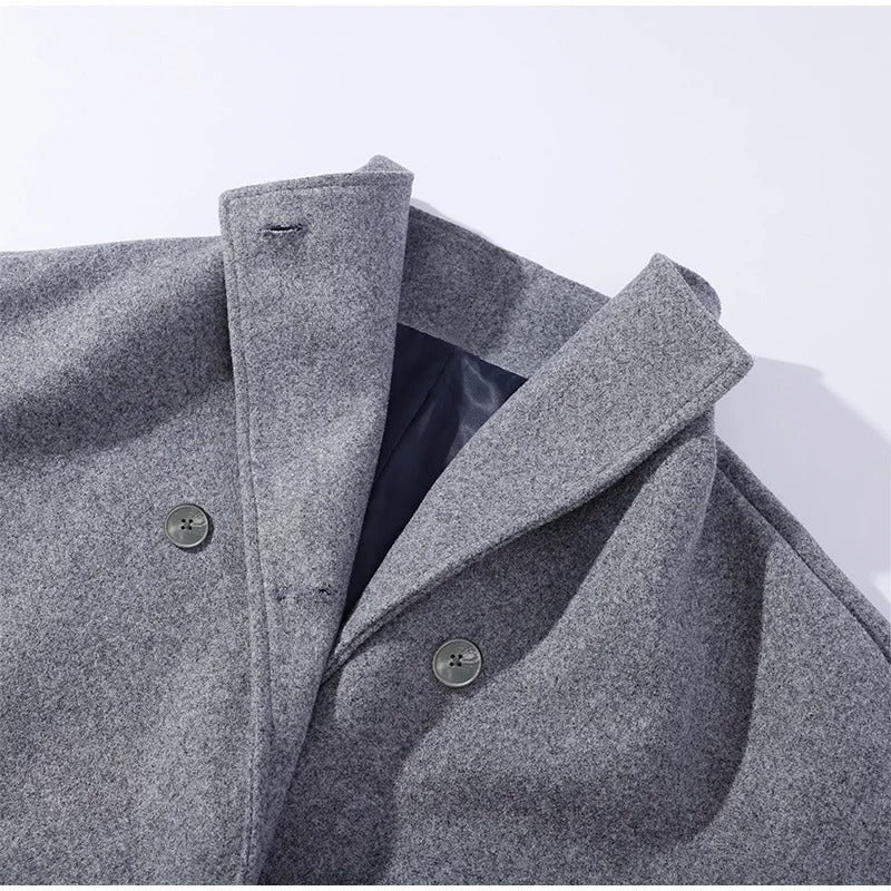 Women’s Warm Long Coat | High Collar & Double-Breasted Buttons