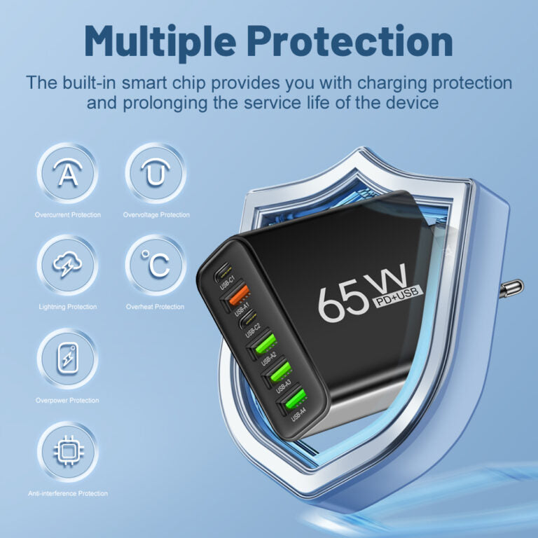 65W PowerHouse Multi-Port Fast Charger | 6-in-1 Hub