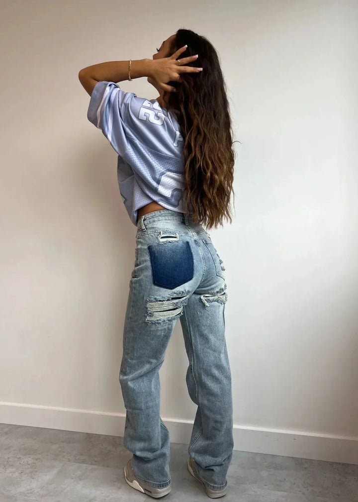 Women’s Vintage Ripped Straight‑Leg Jeans