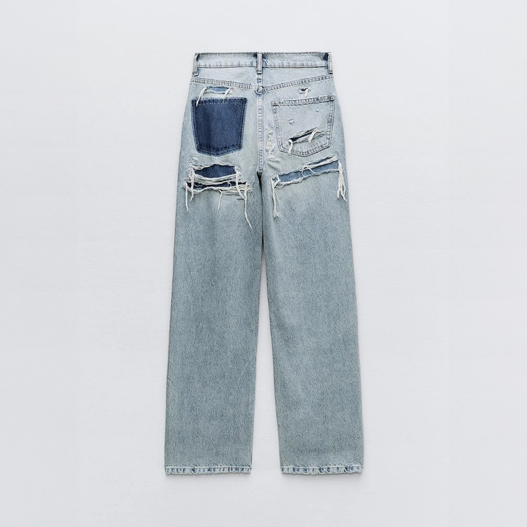 Women’s Vintage Ripped Straight‑Leg Jeans