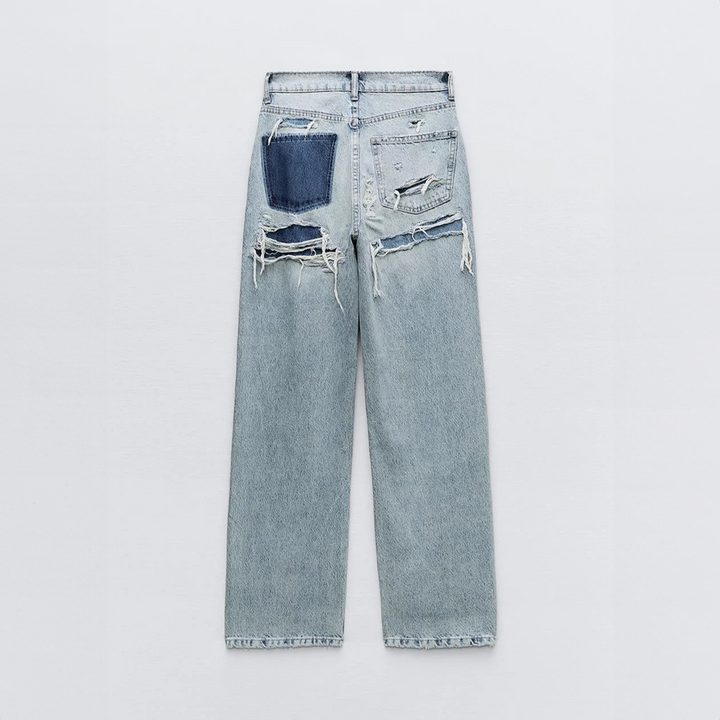 Women’s Vintage Ripped Straight‑Leg Jeans