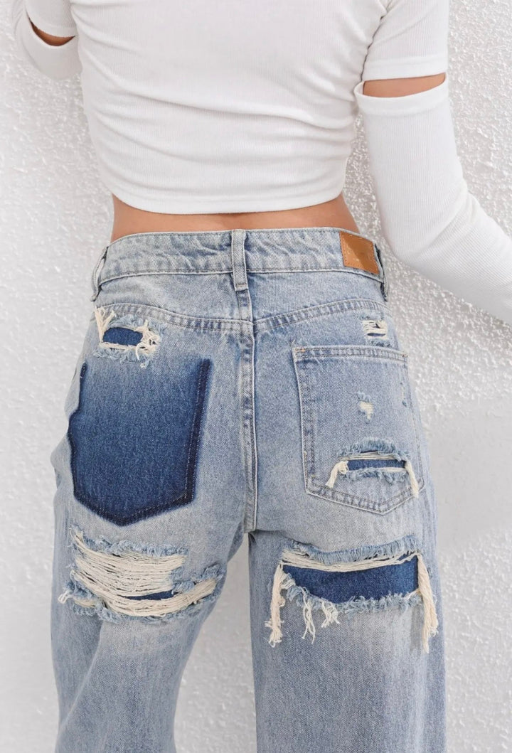 Women’s Vintage Ripped Straight‑Leg Jeans