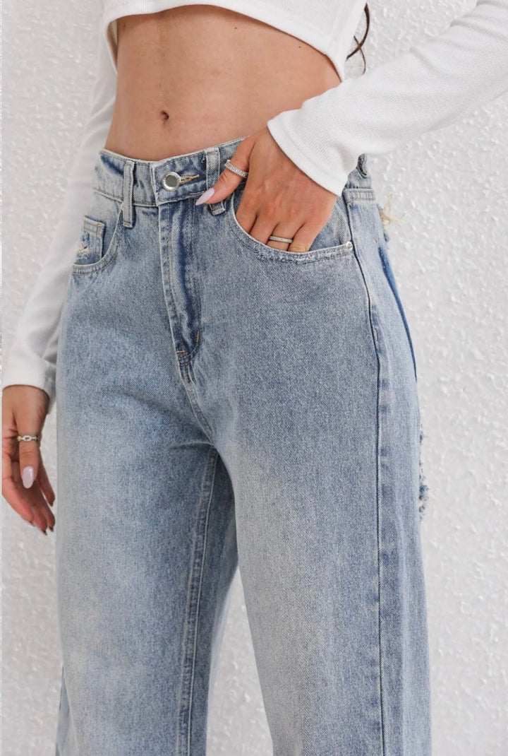 Women’s Vintage Ripped Straight‑Leg Jeans