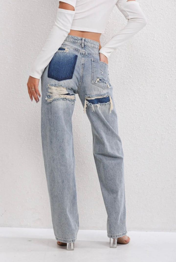 Women’s Vintage Ripped Straight‑Leg Jeans